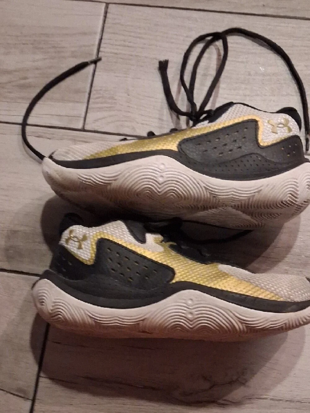 Under Armour Black, White & Gold Basketball Shoes
